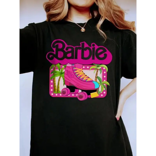 Barbie Print Letter Tee: Summer Chic Staple! - T-shirts