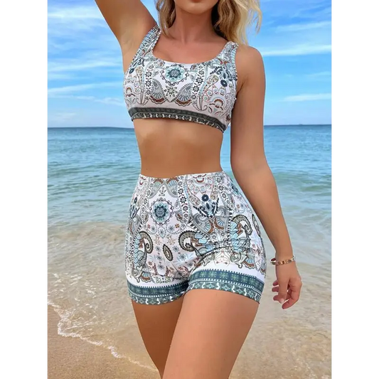 Boho Beach Babe Print Two Piece Swimsuit Set - Tankinis