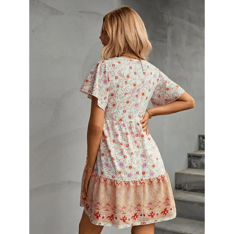 ’’flirty Floral Boho Dress - Dropped Shoulder Sleeves Delight!’’ - Vacation Dresses