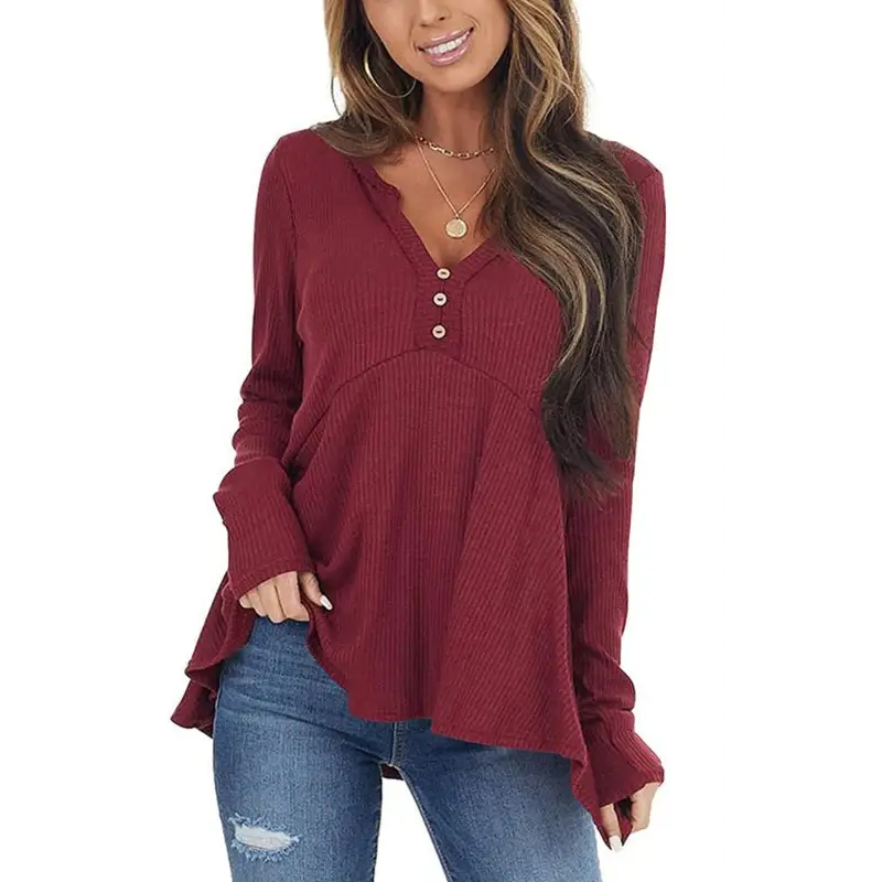 Ultra-soft Long-sleeved V-neck: Cozy Perfection! - Knit Tops