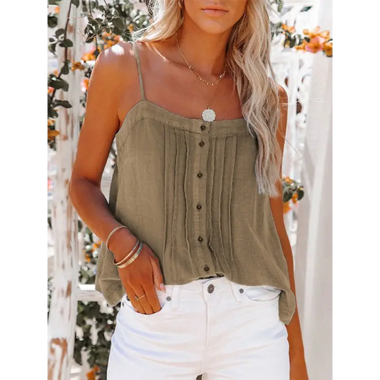 Spring Fling Button Pleated Camisole - Stylish & Soft! - Tank Tops Camis