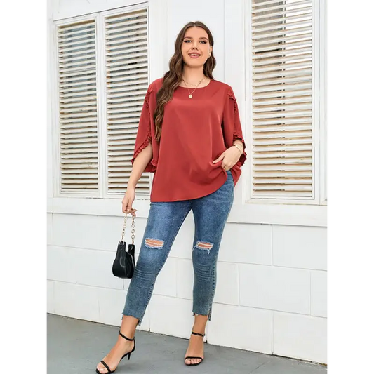 Fierce Red Half Sleeve Top: Elevate Your Summer Style! - Shirts & Blouses