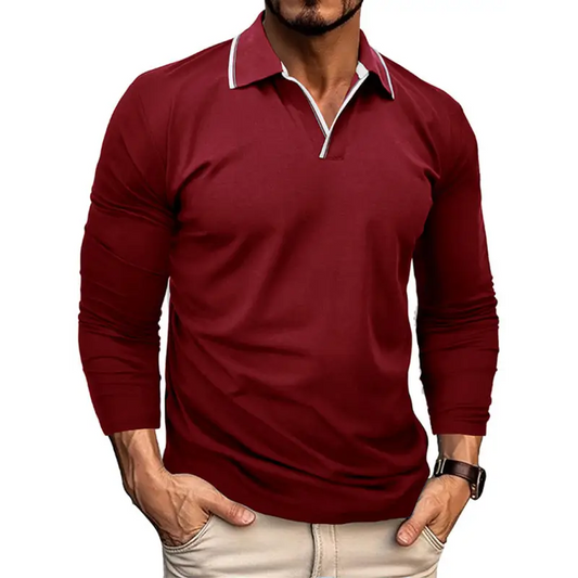 V-neck Color Contrast Polo - Elevate Your Style! - Shirts