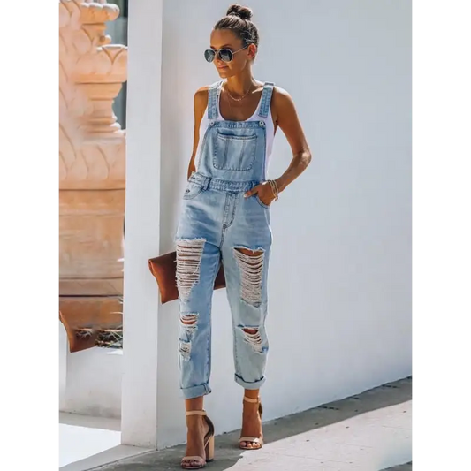 Colorful Ripped Waist Denim Jumpsuit: Must-have Style! - Jeans