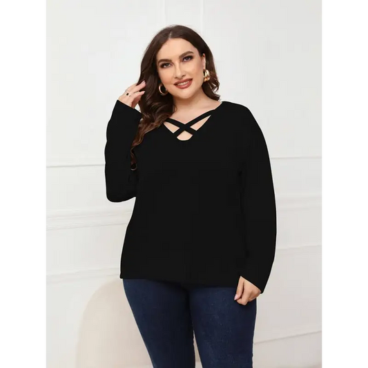 Ultimate Chic Long Sleeve Plus Size V-neck Top! - Shirts & Blouses