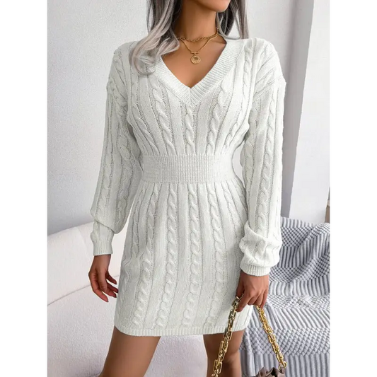 Chic Waist-closing Knit Dress: Cozy Fashion Statement! - Sweater Dresses