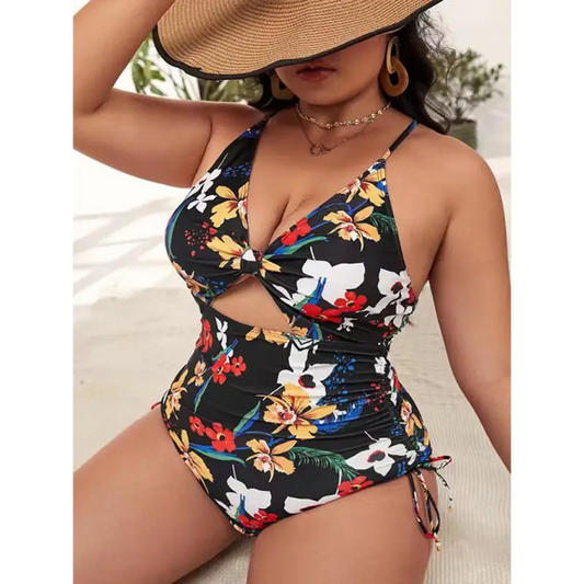 Floral Hollow Plus Size One Piece: Dive Into Style! - Swimwear