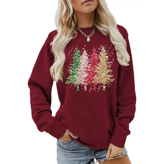 Festive Christmas Trees Long Sleeve Sweatshirt - Ho-ho-holiday Fashion! - Hoodies & Sweatshirts