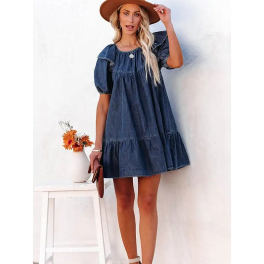 Colorful Ruffle Short Dress: Your Spring-summer Essential! - Denim Dress & Skirts