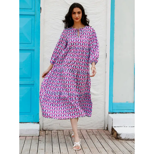 Bold Geometric Puff Dress: Retro Street Style - Vacation Dresses