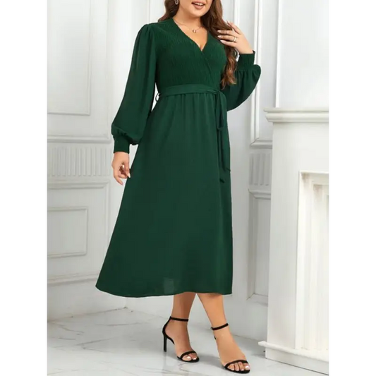 Emerald Enchantment V-neck Dress - Women’s Radiant Green Design - Plus Dresses