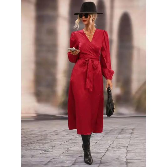 Solid Color Elegance - Chic Long Sleeve Dress - Work Dresses