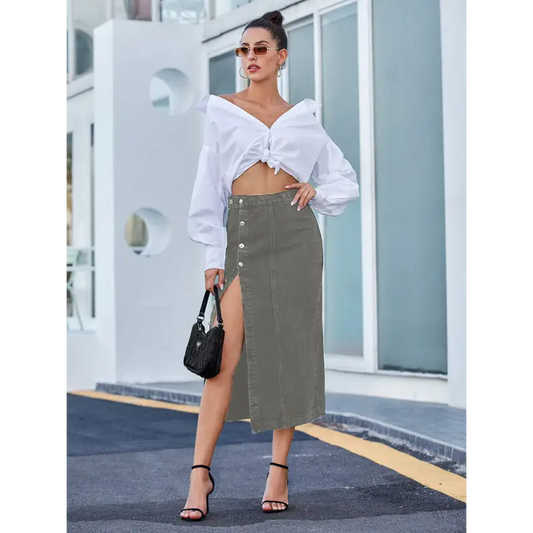 Stunning Irregular-slit Denim Maxi Skirt: Fashion Forward Must-have! - Dress & Skirts