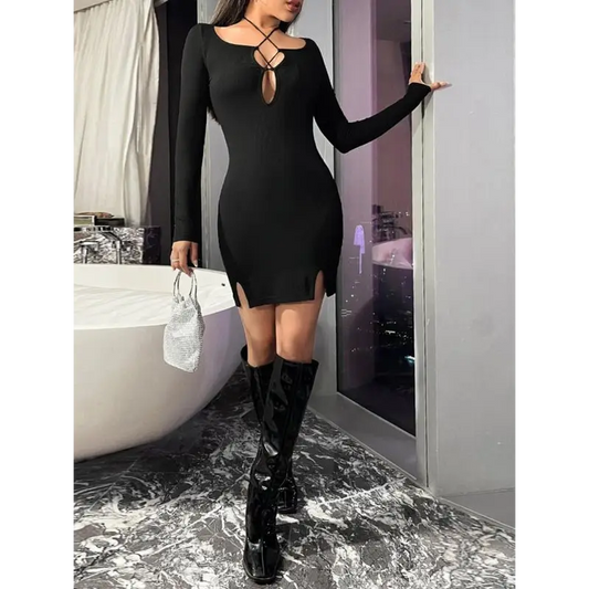 Sexy Knitted Long-sleeved Mini Dress: Your Ultimate Style Staple! - Party Dresses