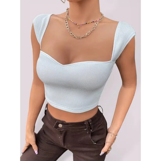 Knitted Sexy Square Neck Top: Summer Must-have! - Tank Tops & Camis