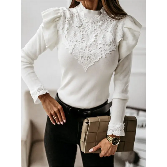 Chic & Cozy Lace Hem Knit Top: Women’s Must-have! - Tops