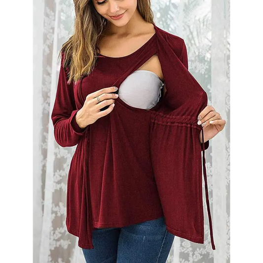 Trendy Tie Sleeve Maternity Top For Casual Occasions! - Tops