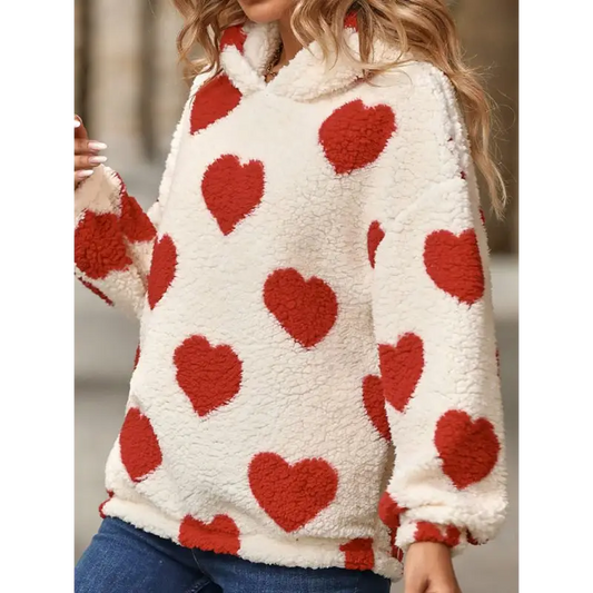Warm Hearts Plush Hoodie For Cozy Days! - Hoodies & Sweatshirts
