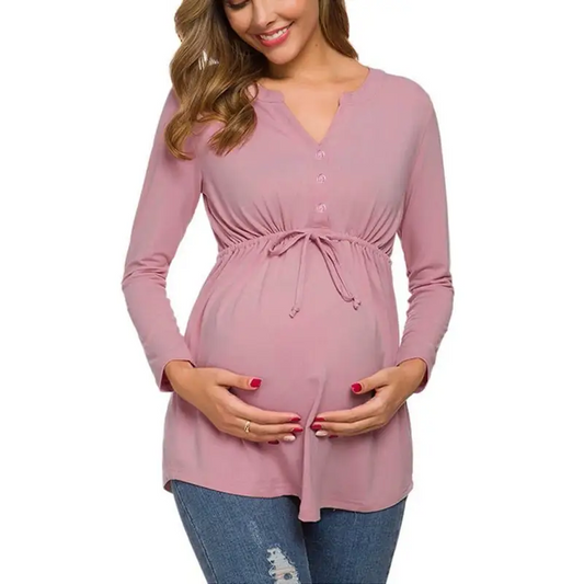 Buttoned Drawstring Maternity Tee - Stylish & Comfortable! - Tops