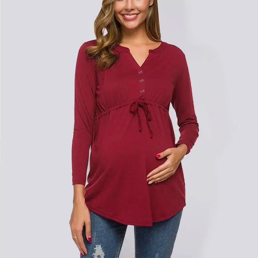 Stay Chic And Comfy In Our Maternity Drawstring Tee! - Tops