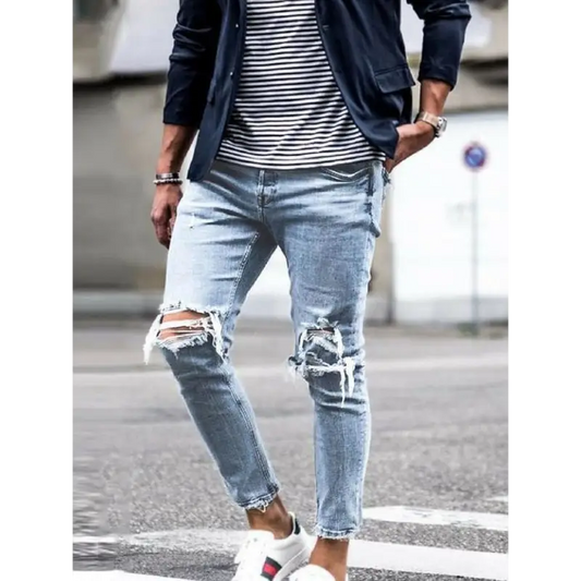 Ripped Solid Style: Men’s Casual Jeans