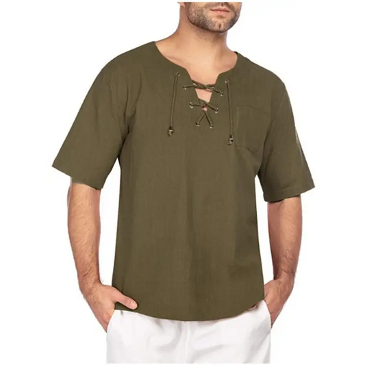 Summer Style Upgrade: Men’s Cotton Linen Tie Shirt! - T-shirts