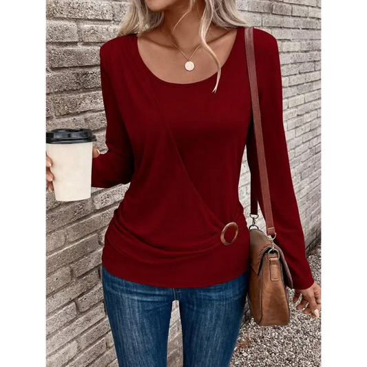 Chic Round Neck Buckle Top: Autumn-winter Style! - Knit Tops