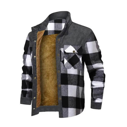 Plaid Velvet Patchwork Jacket: Men’s Long-sleeved Spring Essential - Jackets