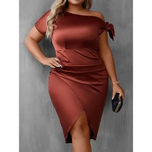 Solid Color Casual Plus Size Chic Wrap Dress Multi-occasion Glamour - Dresses