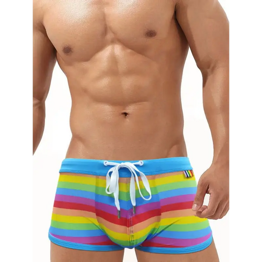Summer Splash Rainbow Stripe Boxer Swim Shorts! - Trunks