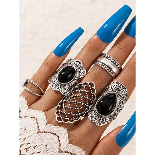 Retro Oil Cross Hollow Ring Set: Bold And Stylish!