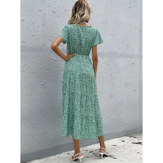 ’’sizzling Short Sleeve Green Print Dress - Summer Style! - Everyday Dresses