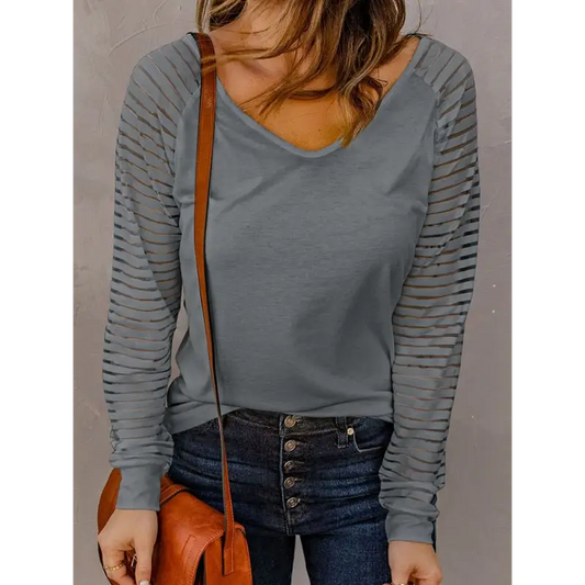 Striped Perspective Long-sleeved V-neck Tee - T-shirts