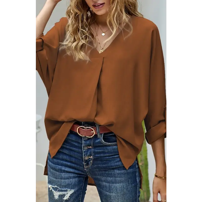 Breathable Comfort: Sleeve High Low Hem Shirt - Perfect For Every Occasion! - Shirts & Blouses