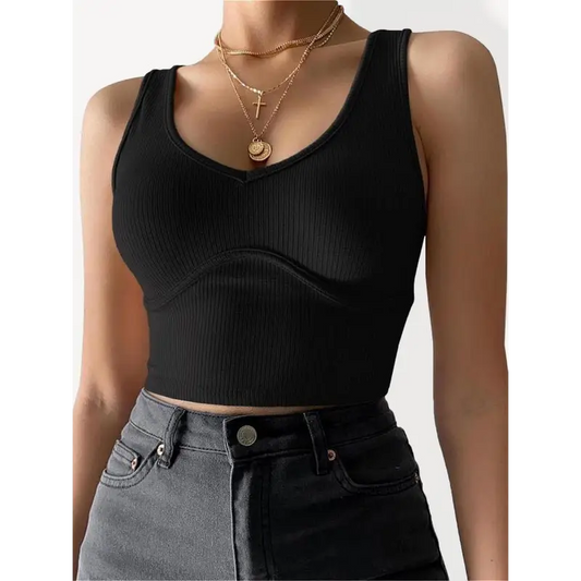 Fashionable Women’s Solid Neck Stitch Tank - Tops & Camis