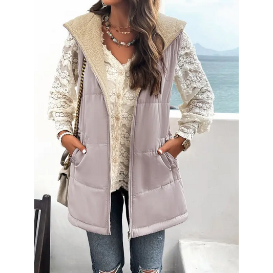 Cozy Solid Color Hooded Cotton Jacket: Stay Stylish In Winter Wonderland! - Vests