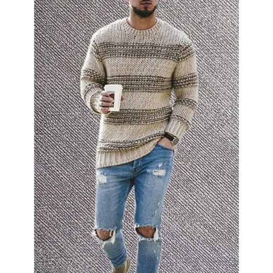Elevate Your Style With Our Men’s Striped Round Neck Sweater! - Sweaters