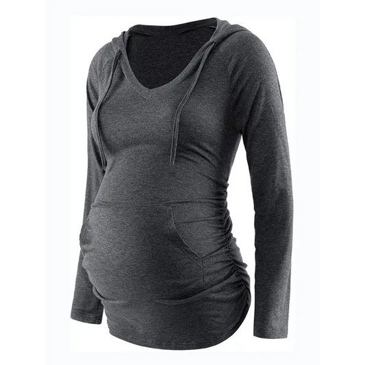 Chic Maternity Hooded Tee - Stylish Comfort In Solid Colors! - Tops