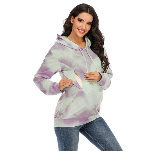 Vibrant Tie-dye Nursing Hoodie: Chic & Comfy! - Maternity Tops