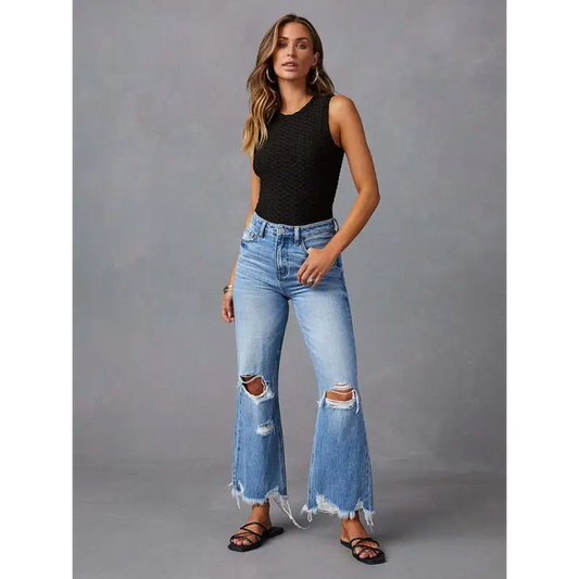 Womens Tassel Ripped Jeans - Chic Denim Delight!