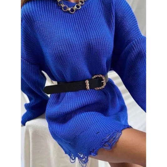 Chic Crew Neck Sweater Dress - Stylish Solid Color! - Dresses