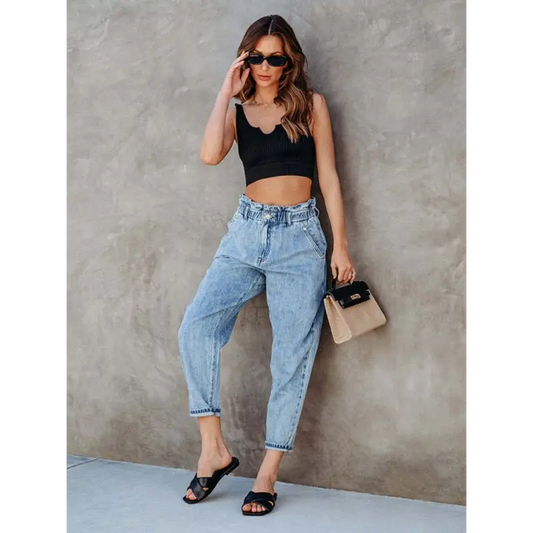 High Waist Washed Straight Jeans: Ultimate Comfort Style! - Jeans