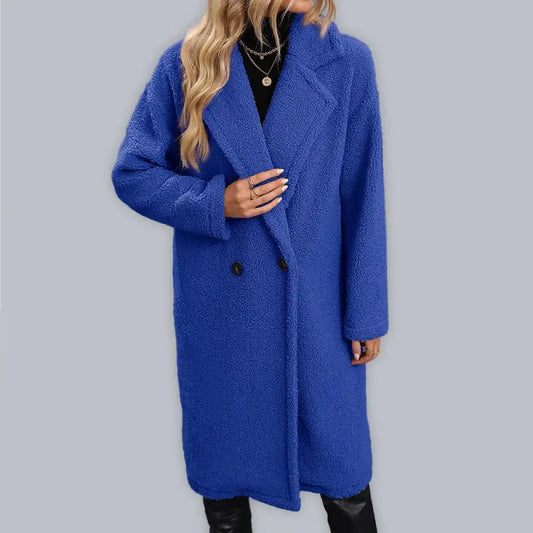 Cozy Mid-length Woolen Coat - Red/blue! - Coats & Jackets