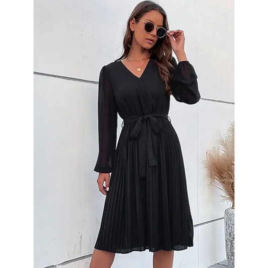 Woven V-neck Long Sleeve Dress - Perfect For Spring-summer Events! - Everyday Dresses