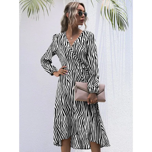 Zebra V-neck Tie Dress - An Exciting Fashion Must-have! - Everyday Dresses